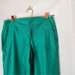Anthropologie Level 99 Linen Trouser Pants Kelly Green Wide leg Women 28